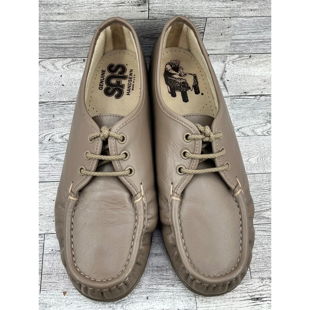 SAS Siesta Women Sz 10M Taupe Leather Handsewn Comfort Walking Shoes Made in USA